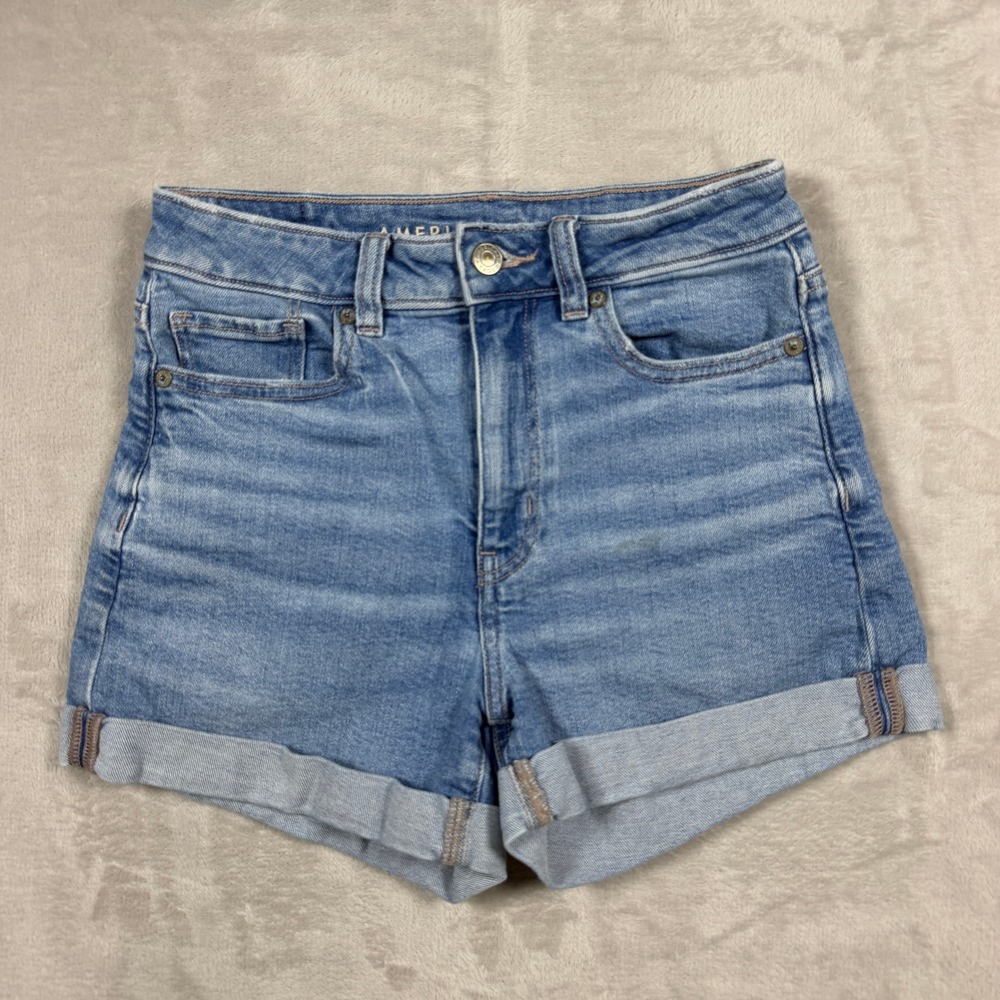 American Eagle Denim Shorts Womens 0 Blue Stretch Cuffed High Rise Jean Shorts